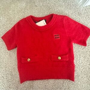 Miu Miu Style Red Knit Sweater Top
